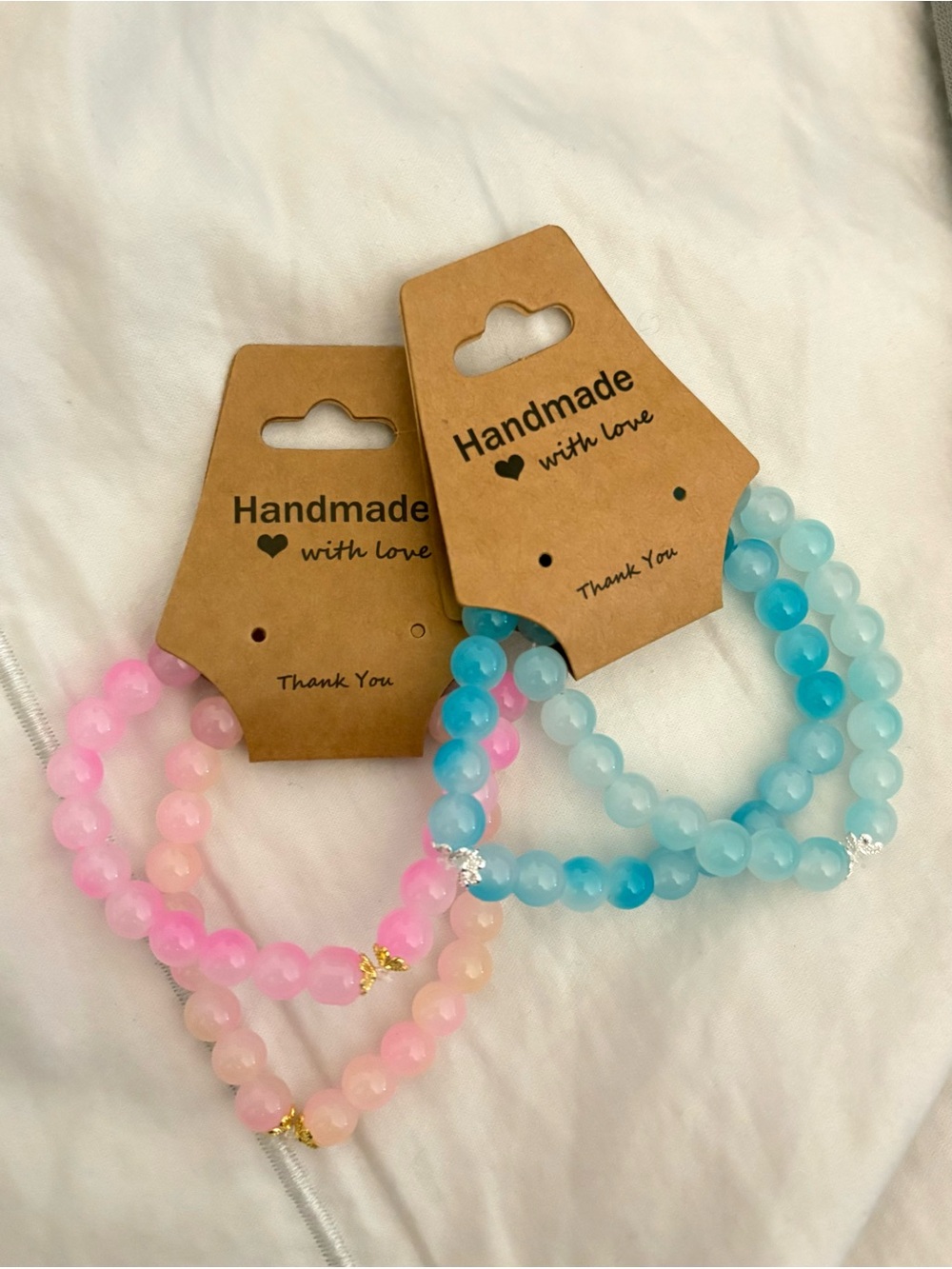 Handmade Beaded Bracelet Set - Pink & Blue